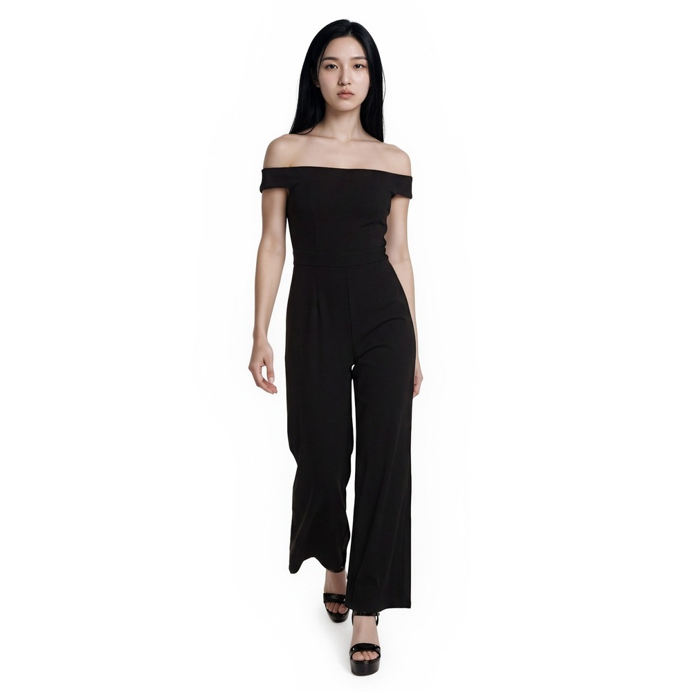 Express Black Jumpsuit Women's Size Small Black Off Shoulder Wide Leg